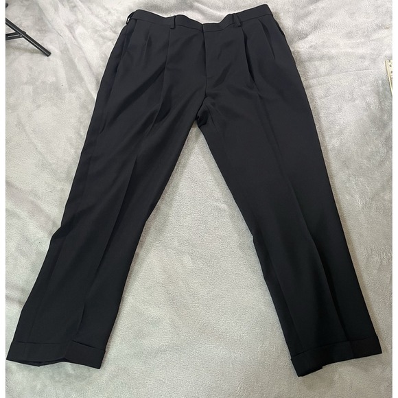 Saddlebred Men's Pleated Front Cuffed Dress Slacks 40w x 30l Polyester Black - Picture 1 of 9